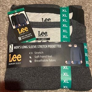 Lee Men's 2-Pack Long Sleeve Stretch Pocket Tees - Heather Gray & Charcoal